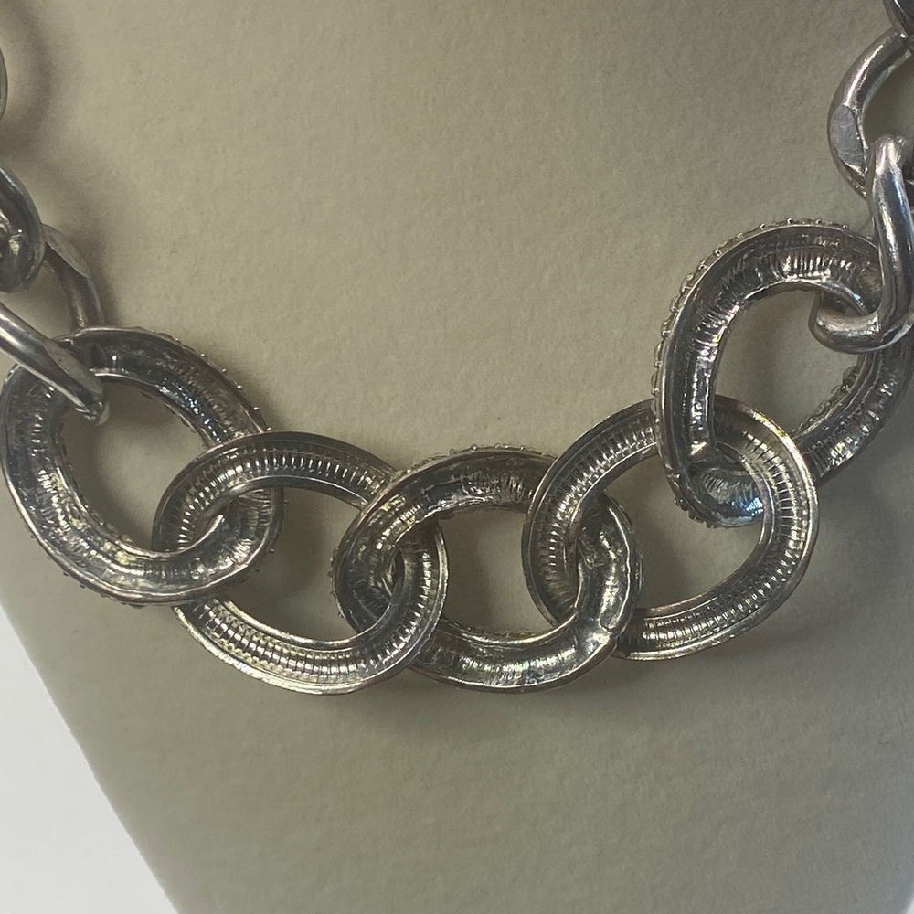 Elegant Heavy Silver Tone Clear Rhinestone Statement Chain Necklace - Picture 7 of 9